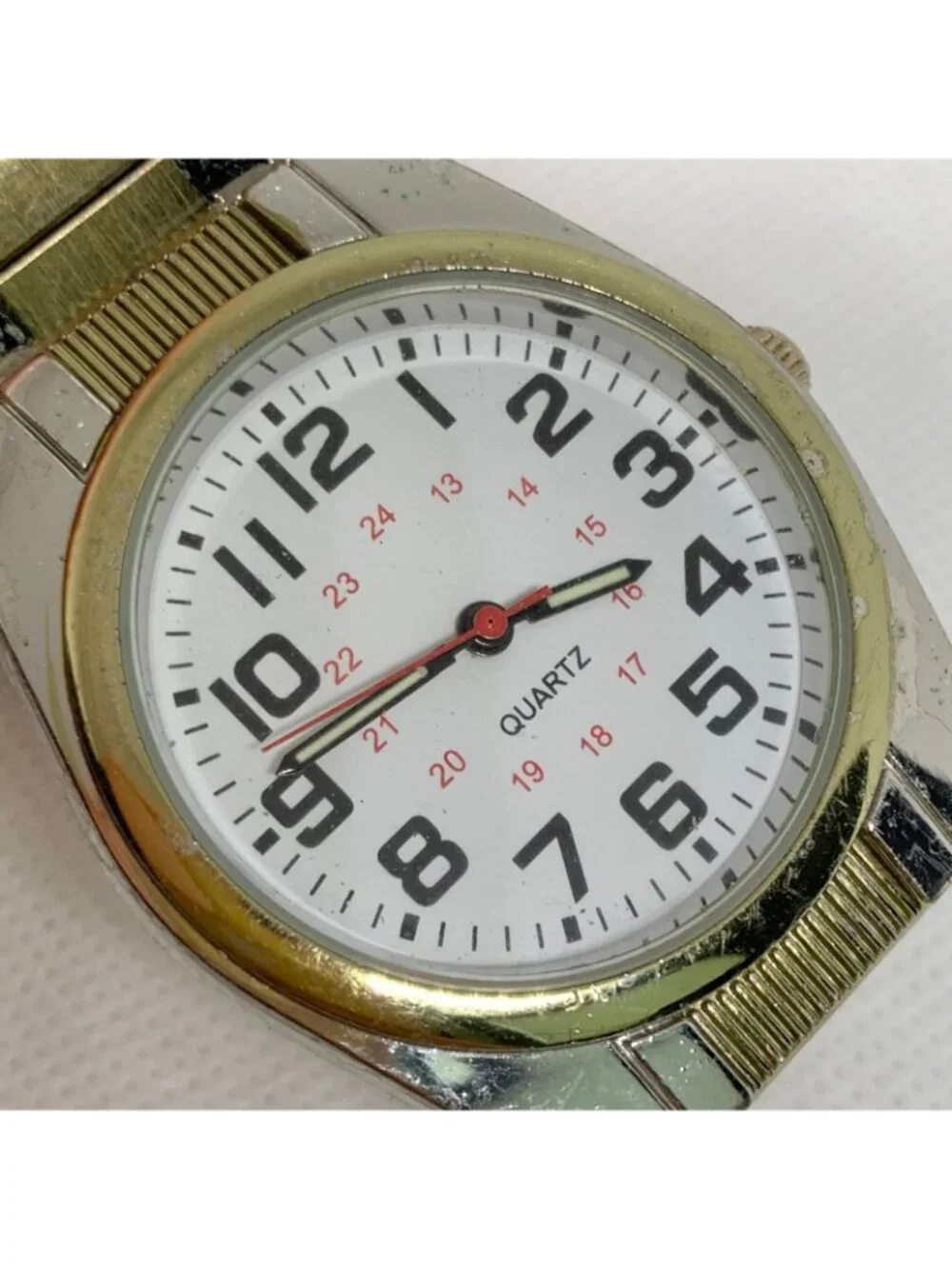 Vintage Accutime corp men’s watch two tone 36mm white dial quartz 7” running